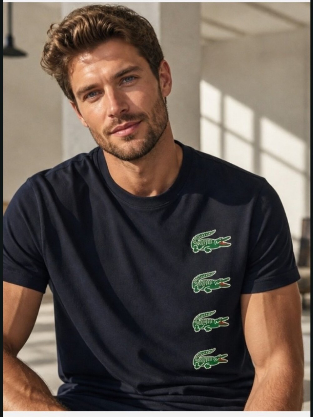 Lacoste Men's Navy Short-Sleeve Logo Crew Tee